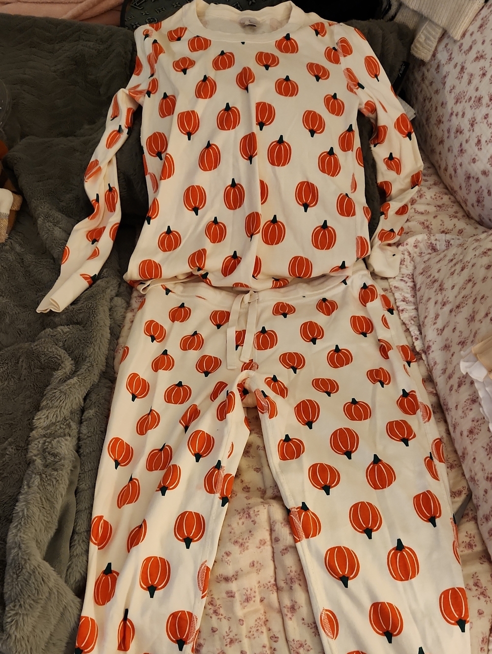 Pumpkin Print Pajama - White & Orange